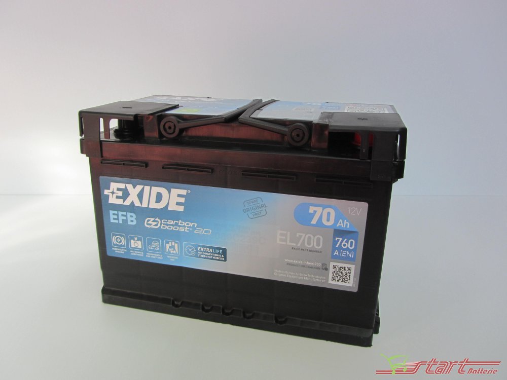 Batterie Exide Efb EFB. EL700. 70Ah - 720A(EN) 12V. Boîte L3  (278x175x190mm) - VT BATTERIES
